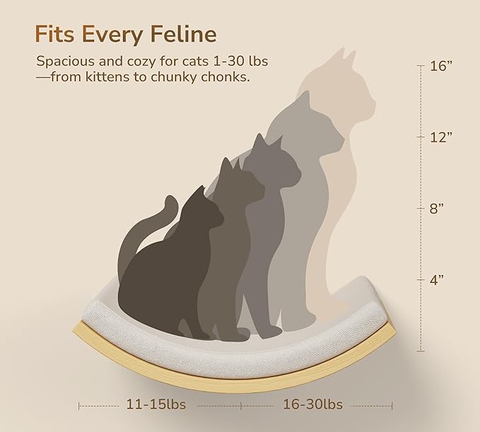 Wood Cat Wall Shelf with Soft Foam Cushion, Curved Cats Wall Bed - Image 6
