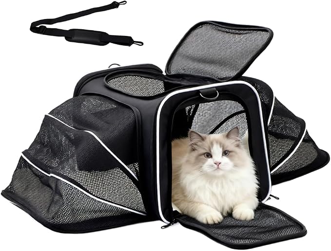 Double Expandable Cat Carrier, Airline Approved Soft-Sided Pet Travel Carrier by Srinlon