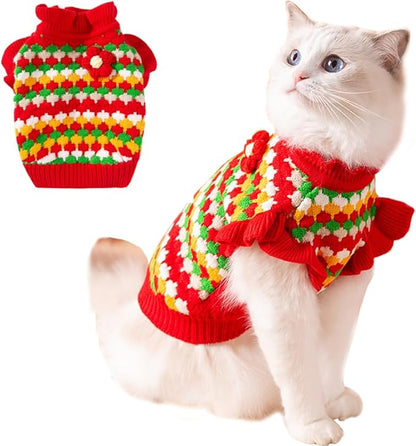 Small Dog Sweater, Knitted Tulip Cat Sweater, Warm Thick Holiday Puppy Clothes by Anelekor
