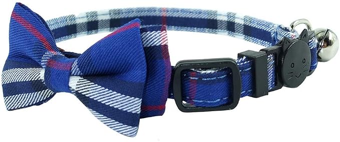 Cat Collar Breakaway with Bell and Bow Tie, Plaid Design Adjustable Safety - Image 4