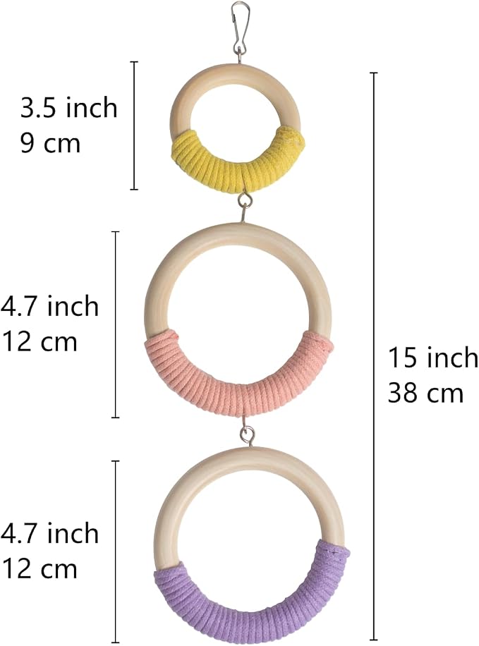 3-Ring Bird Wooden Swing Climbing Toy Chewable Cotton Rope Perch - Image 2