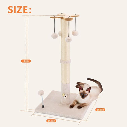 PAWSFANS Cat Scratching Post for Indoor Cats and Kittens, 30inches Tall Sisal - Image 4