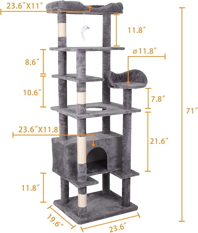 71'' Velvet Cat Climbing Frame, Large Top Padded Perch and Playhouse, - Image 2