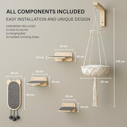 Modern Cat Wall Furniture Set – 5-Piece Hanging Shelves - Image 2