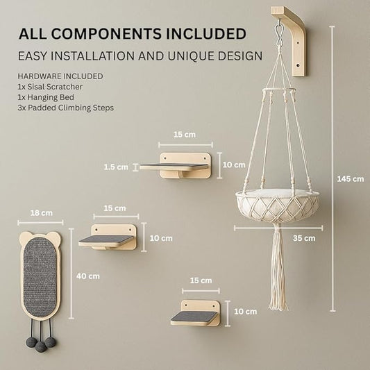 Modern Cat Wall Furniture Set – 5-Piece Hanging Shelves - Image 2
