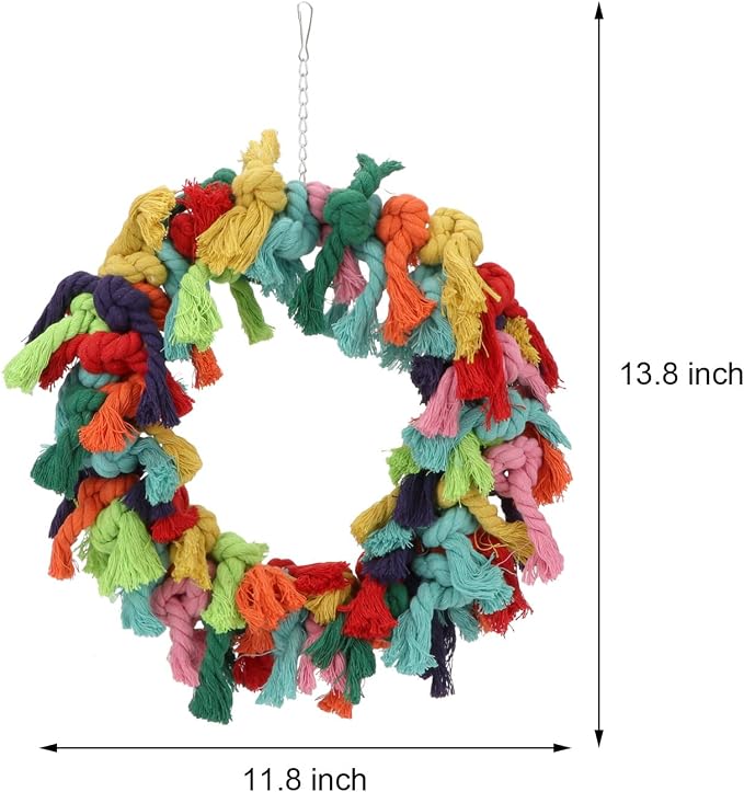 Bird Colorful Cotton Rope Hanging Ring Parrot Preening Grooming Chew Climb - Image 6