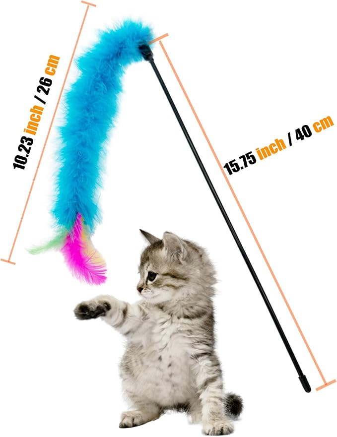 Cat Wand Feather Toys, 6 Pieces Interactive Cat Feathers Teaser Toy - Image 3