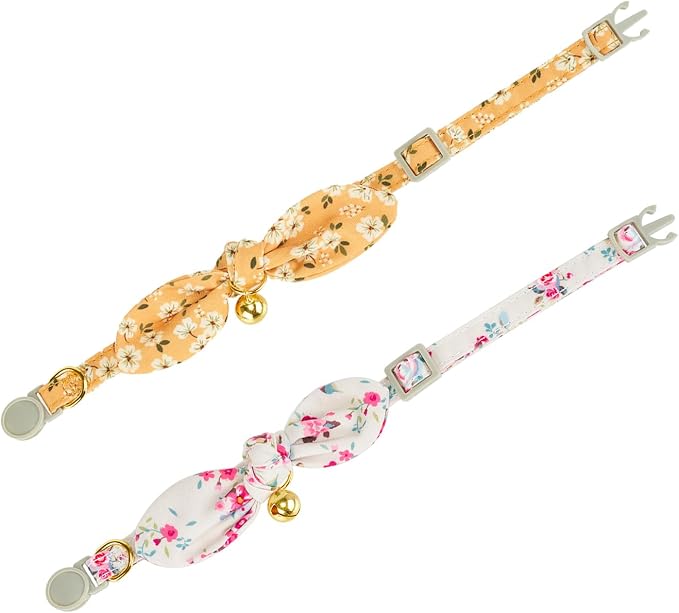Bowtie Cat Collar with Bell, 2 Pack Cotton Breakaway Kitten Collars with - Image 5