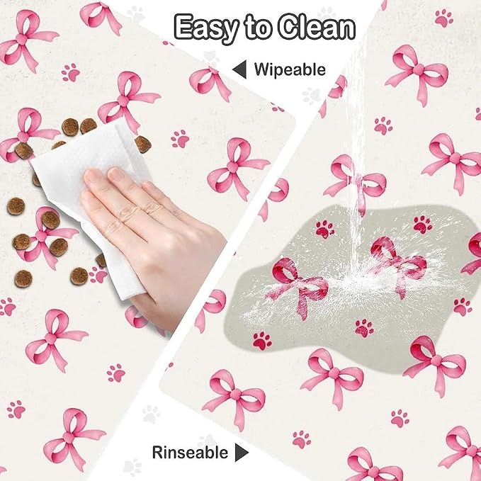 Pink Bow Dog Food Mat for Pet Cat Food Mat, Paws Absorbent Quick Dry Dog Bowl - Image 7