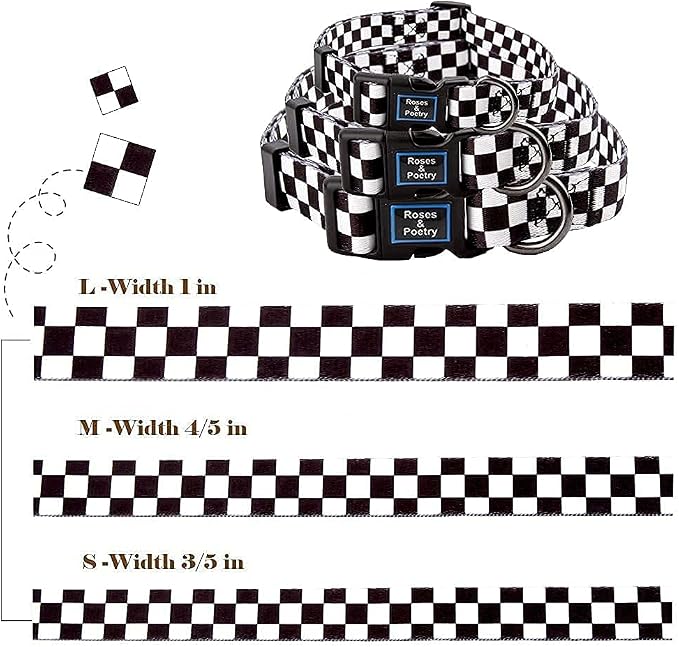 Roses&Poetry Dog Collar with Colourful Checkered Patterns, Adjustable Durable - Image 8