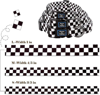 Roses&Poetry Dog Collar with Colourful Checkered Patterns, Adjustable Durable - Image 8
