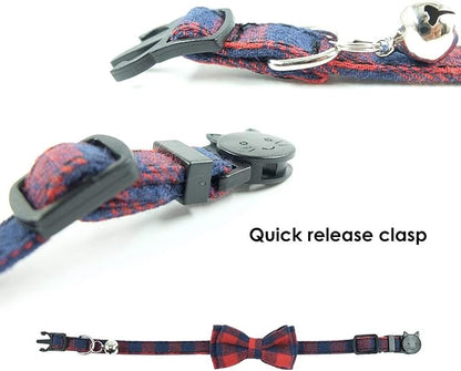 Cat Collar Breakaway with Bell and Bow Tie, Plaid Design Adjustable Safety - Image 5