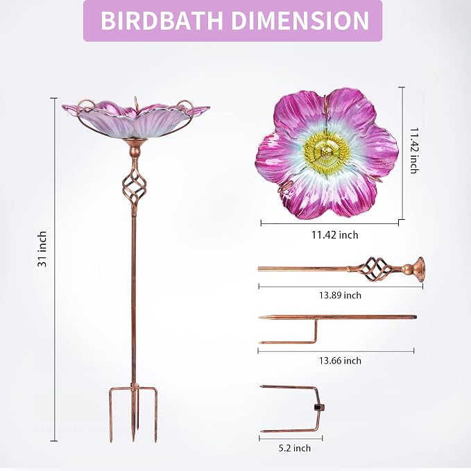 MUMTOP 31 Inch Height Glass Birdbath Birdfeeder - Image 5