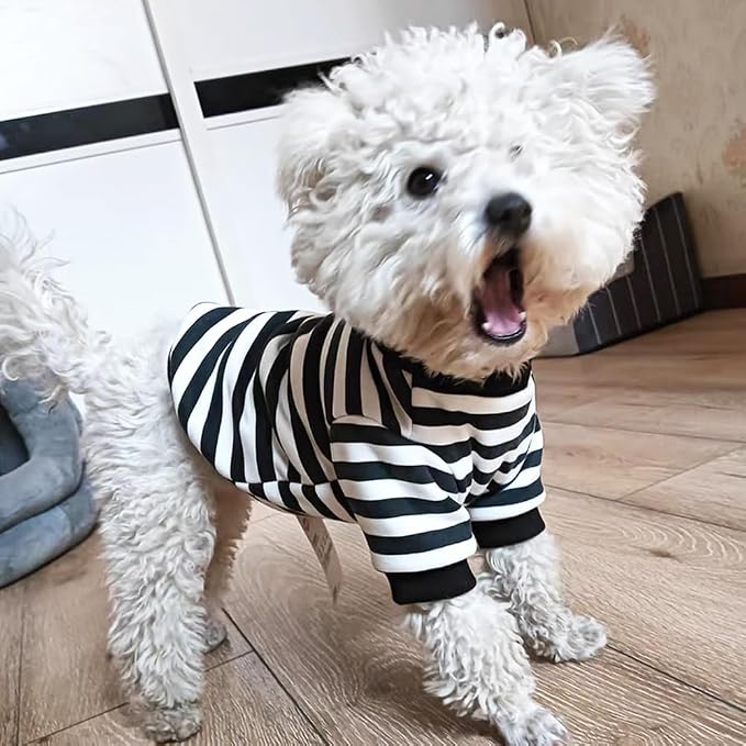 Autumn Dog Hoodies with Leash Ring Warm Striped Puppy Shirt - Image 2