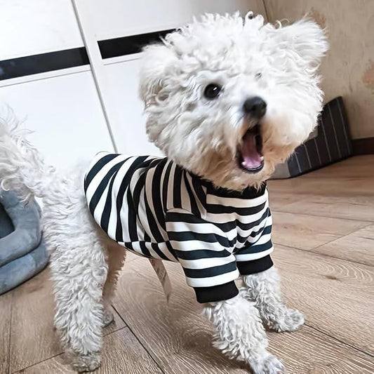 Autumn Dog Hoodies with Leash Ring Warm Striped Puppy Shirt - Image 2