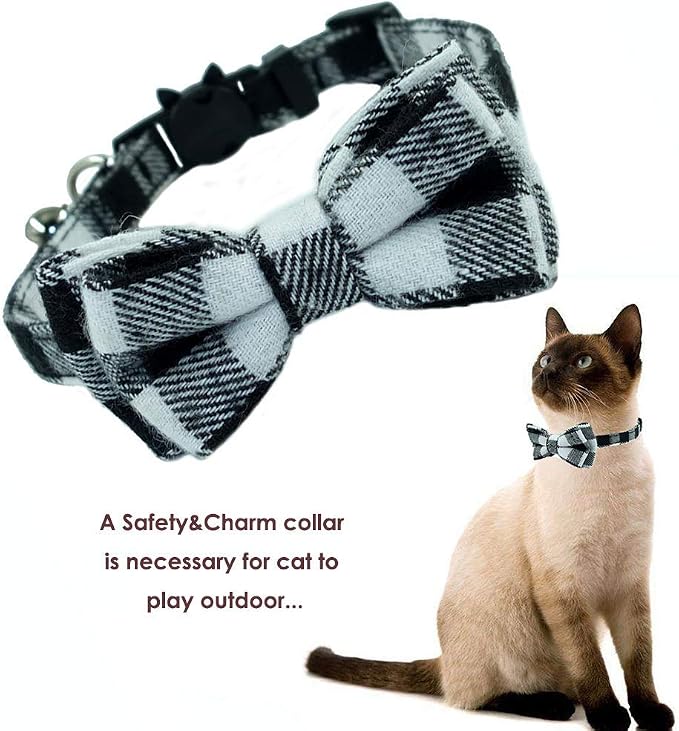 Cat Collars Breakaway with Bell and Bow Tie, Plaid Design Adjustable Safety - Image 4