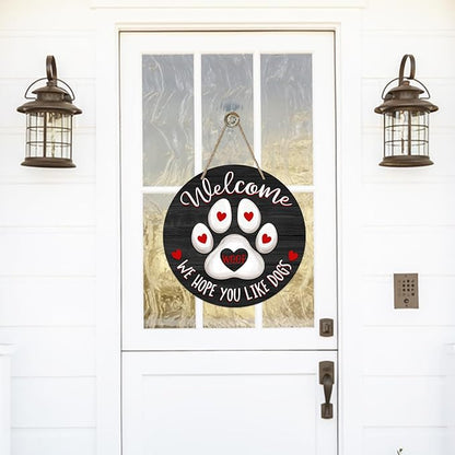 Deroro Welcome We Hope You Like Dogs Front Door Sign, Dog Cat Paw Print Black - Image 4