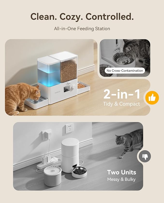 ROJECO Automatic Cat Feeder and Water Dispenser, 36Cups/8.5L 2-in-1 Stainless - Image 3