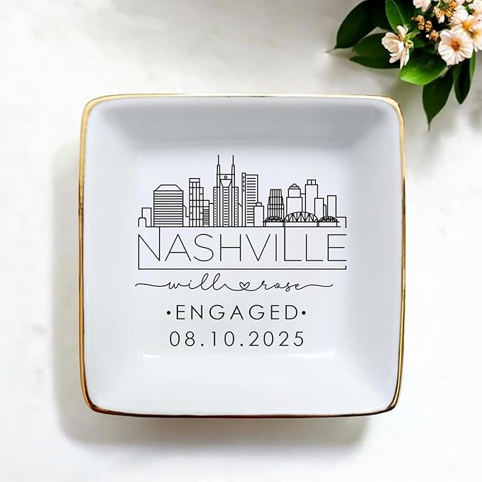 Custom City Skyline Engaged Ring Dish, Engagement Ring Holder, Custom Wedding - Image 2