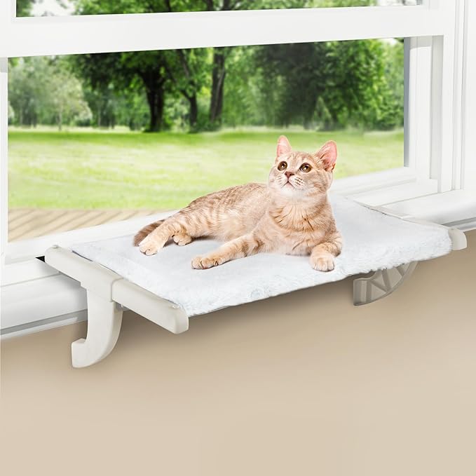 Window Sill Mount Cat Perch for Indoor Cats, One-Step Sliding Clamping Slot by Zoratoo