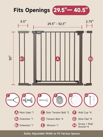 29.5-40.5" Baby Gate for Stairs, Dog Gate for Doorways, Walk Thru Auto Close - Image 6