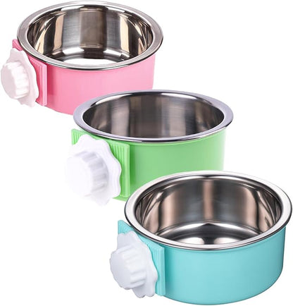 3 Pieces Crate Dog Bowl, Removable Stainless Steel Pet Kennel Hanging Food by Mechpia