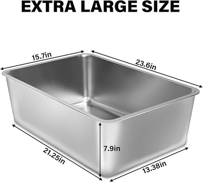 Stainless Steel Cat Litter Box, 23.6"x15.8"x8" XXL Stainless Steel Litter Box 8 - Image 3