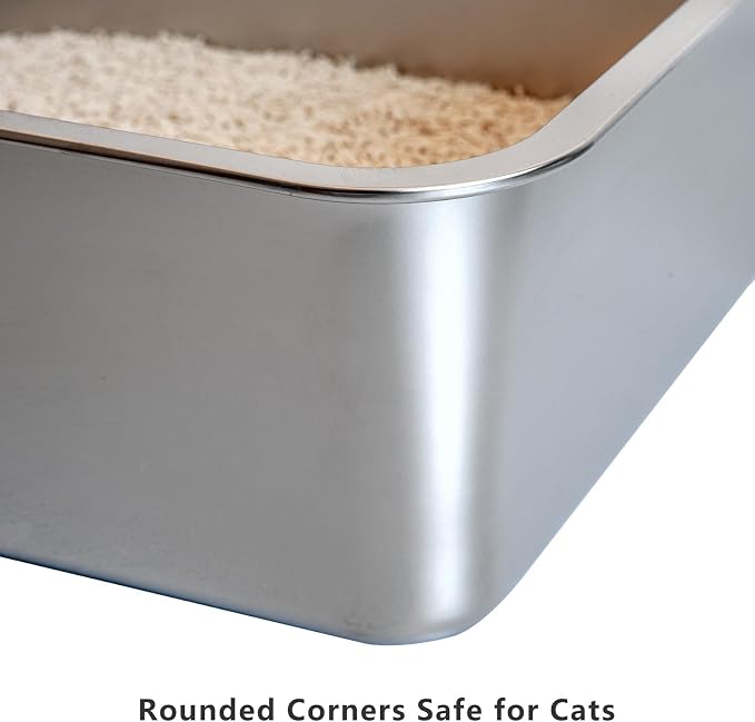 Stainless Steel Cat Litter Box Set, Includes Catnip Fish Toy & Wand Feather Toy - Image 3