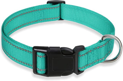 Reflective Dog Collar with Buckle Adjustable Safety Nylon Collars by BOOMIBOO