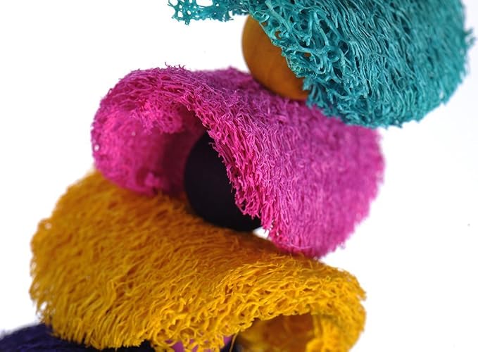 Hypeety Bird Toys Parrot Hanging Chew Toys Natural Colorful Loofah Shred and - Image 5