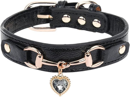 THAIN Fashion Dog Collar with Bling Diamonds & Heart Charm – 5 Holes Adjustable by THAIN