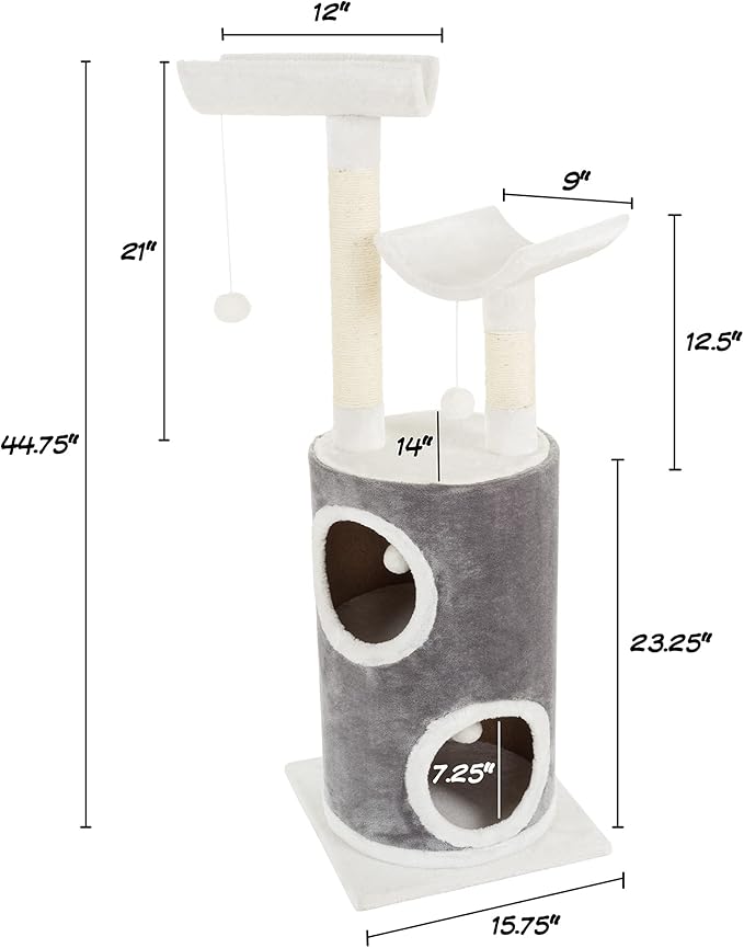 45in Cat Tree with Napping Perches, 2 Story Cat Condo, Cat Scratching Posts - Image 2