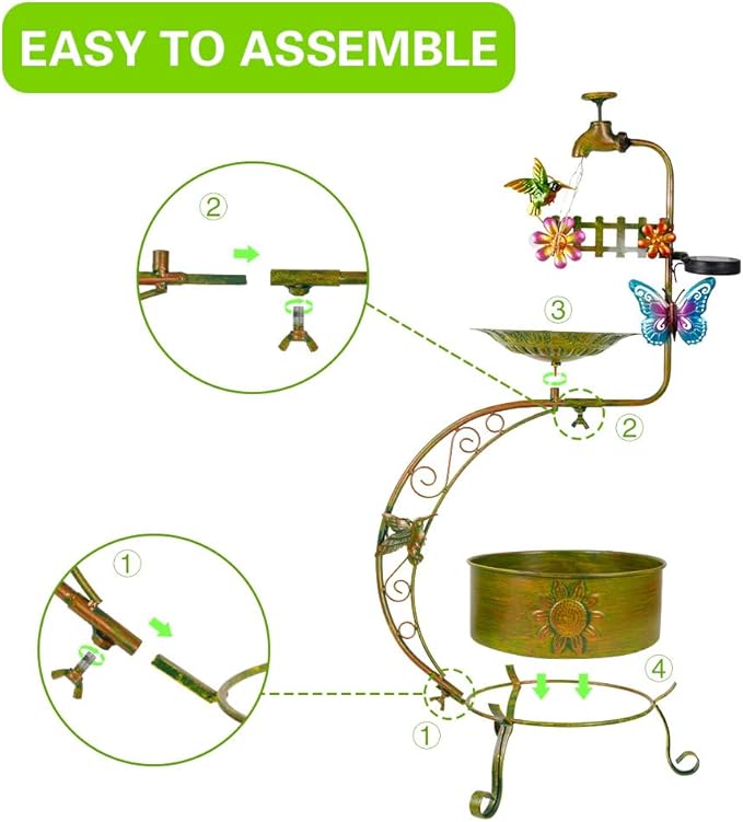 VEWOGARDEN Bird Bath for Outside, Solar Metal Outdoor Standing Birdbath - Image 5