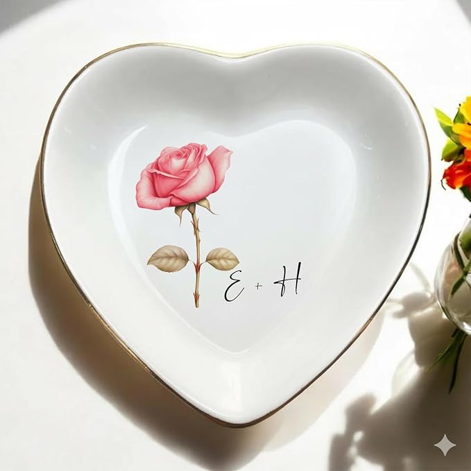 Personalized Floral Jewelry Dish, Engaged Ring Dish, Custom Trinket Dish - Image 5