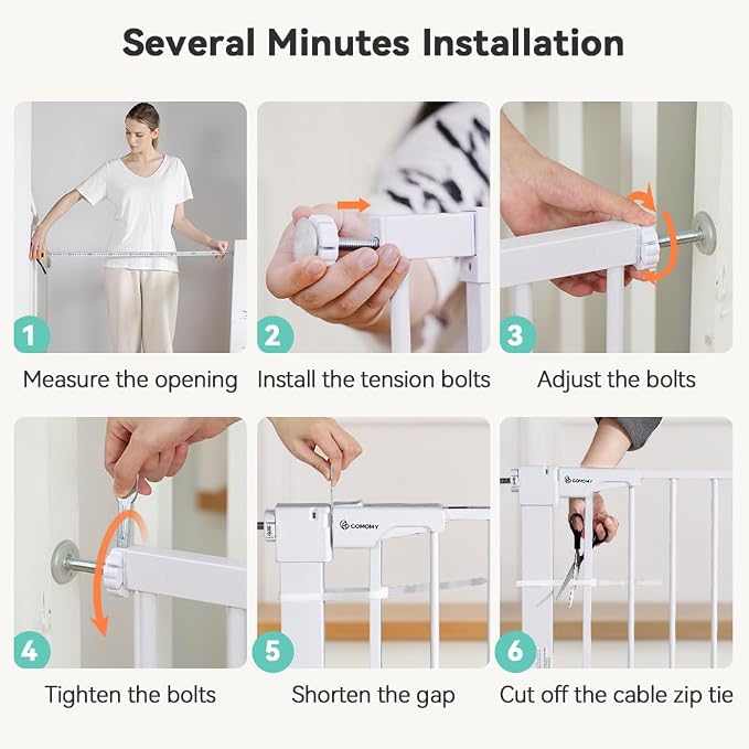 COMOMY 30" Tall Baby Gate for Stairs Doorways, Fits Openings 29.5" to 43.3" Wide - Image 6