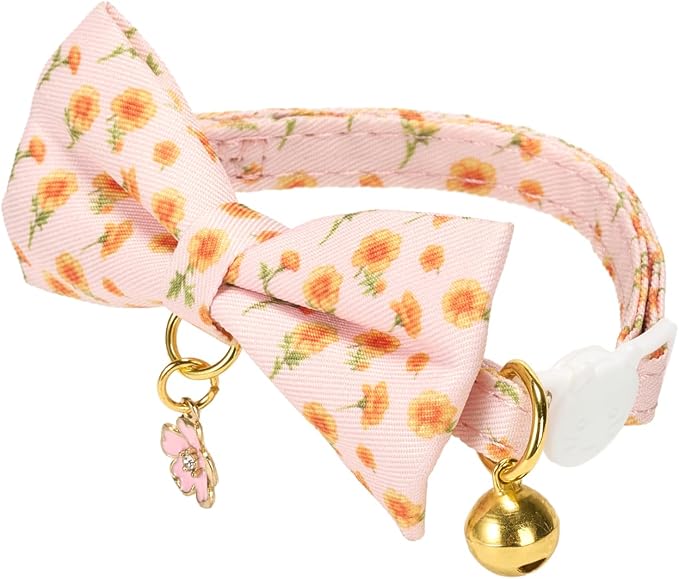 2 Pack Cat Collars, Removable Bowtie, Floral Pattern, Safety Breakaway Clasp - Image 4