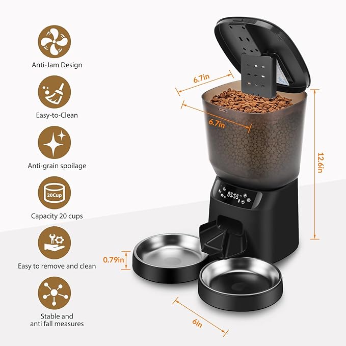 Automatic Cat Feeder and Water Dispenser Set, 5L/20 Cups Timed Cat Dry Food - Image 2