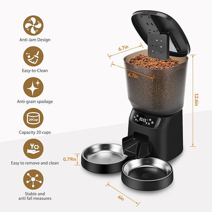 Automatic Cat Feeder and Water Dispenser Set, 5L/20 Cups Timed Cat Dry Food - Image 2