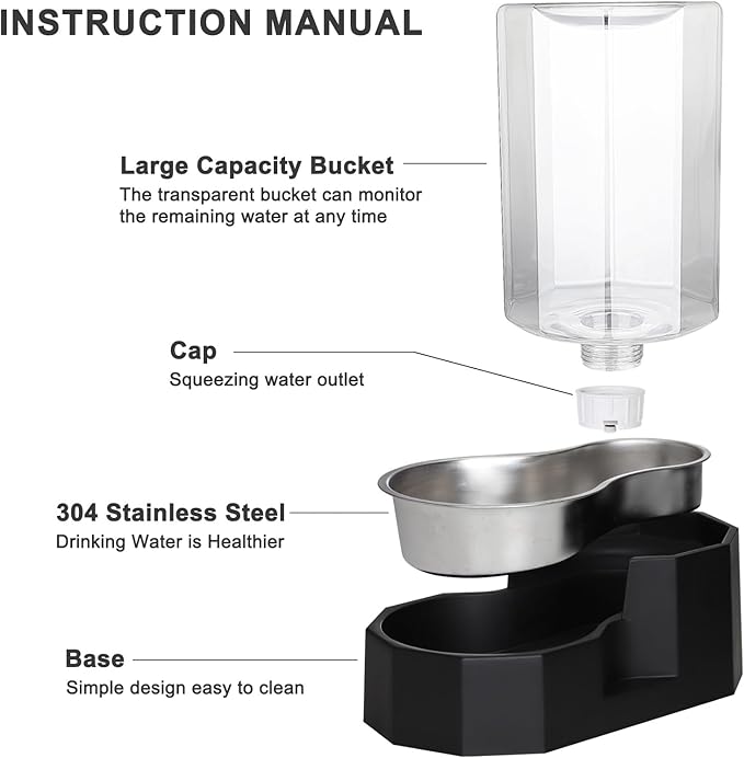 Sfozstra Dog Water Bowl Dispenser: 6L Large Black Gravity Stainless Steel Bowl - Image 3