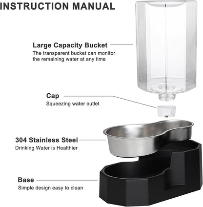 Sfozstra Dog Water Bowl Dispenser: 6L Large Black Gravity Stainless Steel Bowl - Image 3