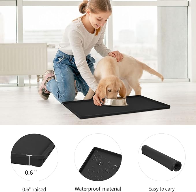 Dog Food Mat, Silicone Waterproof Food Tray, Non Slip Pet Bowl Mats Placemat - Image 2