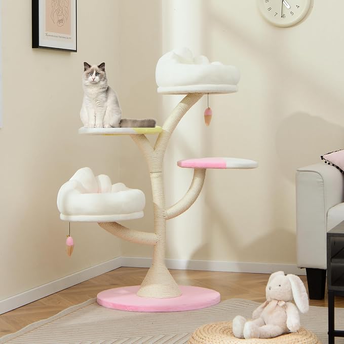 Tangkula 48.5 Inch Cute Cat Tree, 2 Padded Perches, 2 Platforms, Ice - Image 9