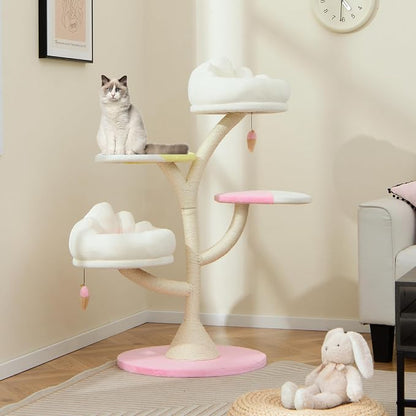 Tangkula 48.5 Inch Cute Cat Tree, 2 Padded Perches, 2 Platforms, Ice - Image 9