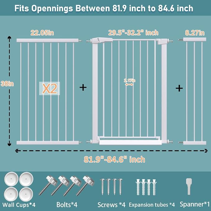 Fairy Baby 38" Extra Tall Dog Gates Indoor, 81.9"-84.6" Extra Wide Baby Gates - Image 2