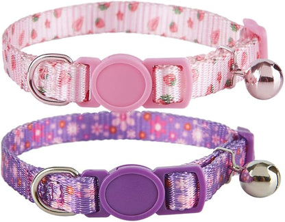 Breakaway Cat Collar with Bell, 2 Pack of Adjustable Floral Cat Collars Cute by YUDOTE