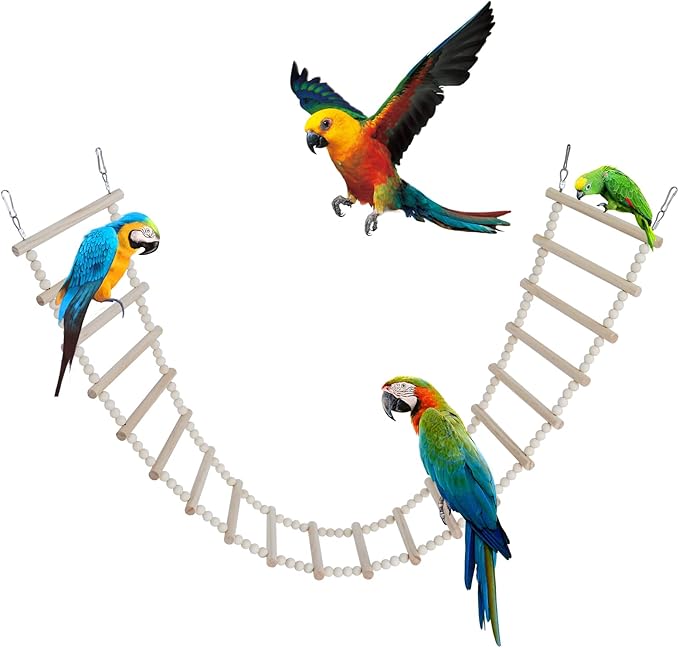 Bird Ladder Bridge, Wooden Pet Hamster Climbing & Swing Toys, Cage Accessories by Dnoifne