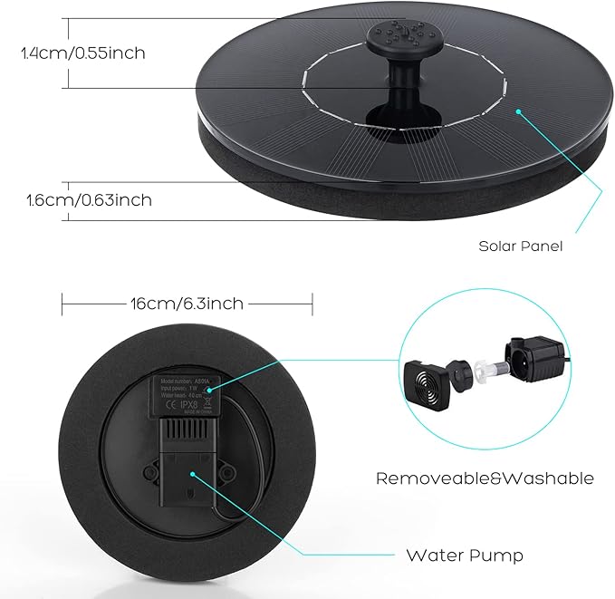 Mademax 1W Solar Bird Bath Fountain Pump, Solar Fountain, Free Standing - Image 5