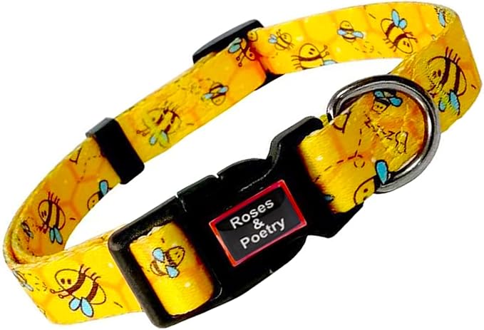 Roses&Poetry Dog Collar with Colourful Bee Patterns, Adjustable Durable Puppy by RosesPoetry