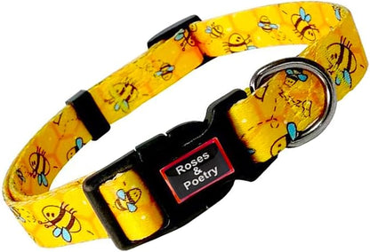 Roses&Poetry Dog Collar with Colourful Bee Patterns, Adjustable Durable Puppy by RosesPoetry
