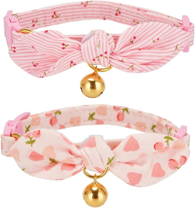 Cotton Bowtie Cat Collar with Bell 2 Pack Adjustable Breakaway Kitten Collars by YUDOTE